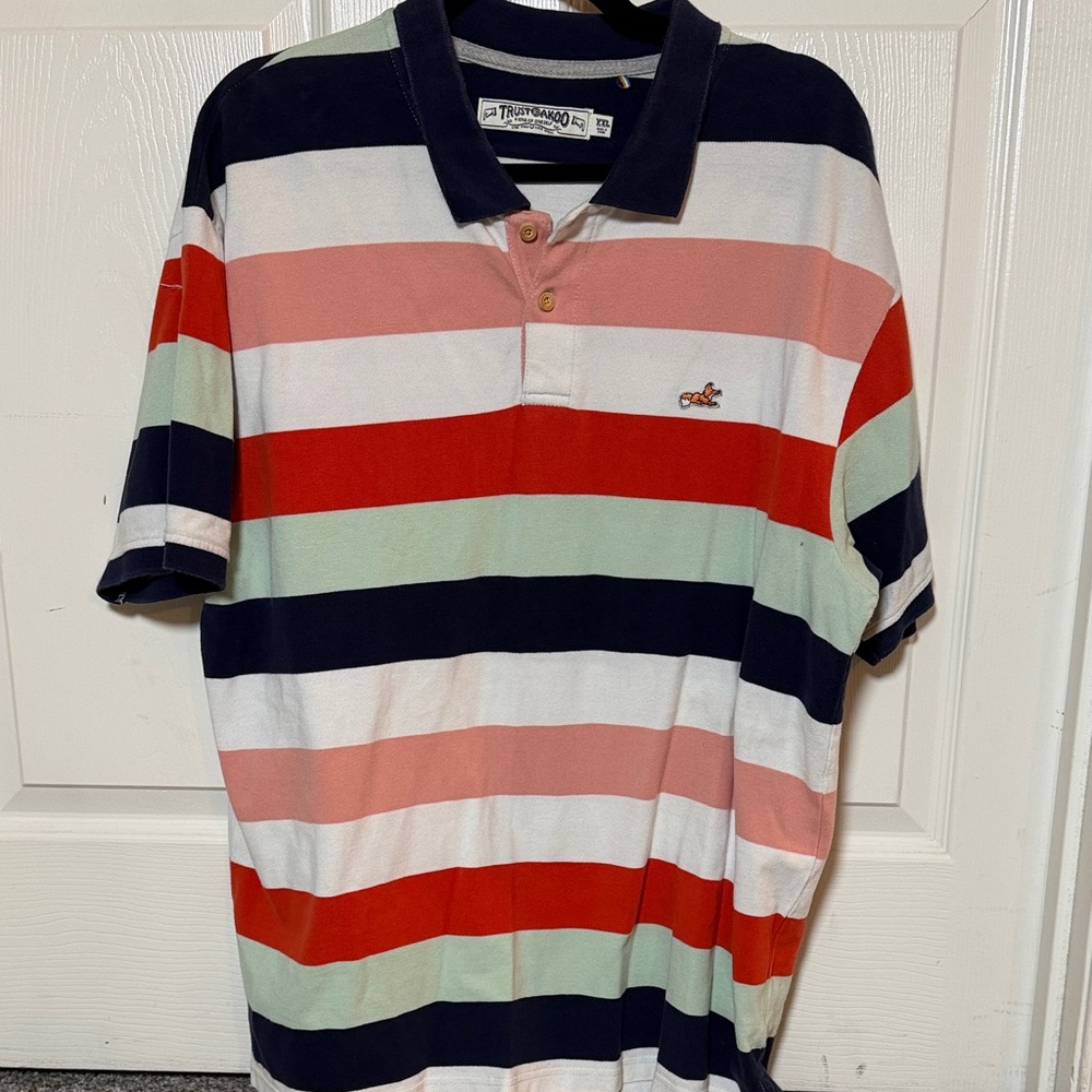 Akoo Men’s Y2K Multi-Stripe Polo Shirt - Pink, Red, Navy, Mint, White. XXL